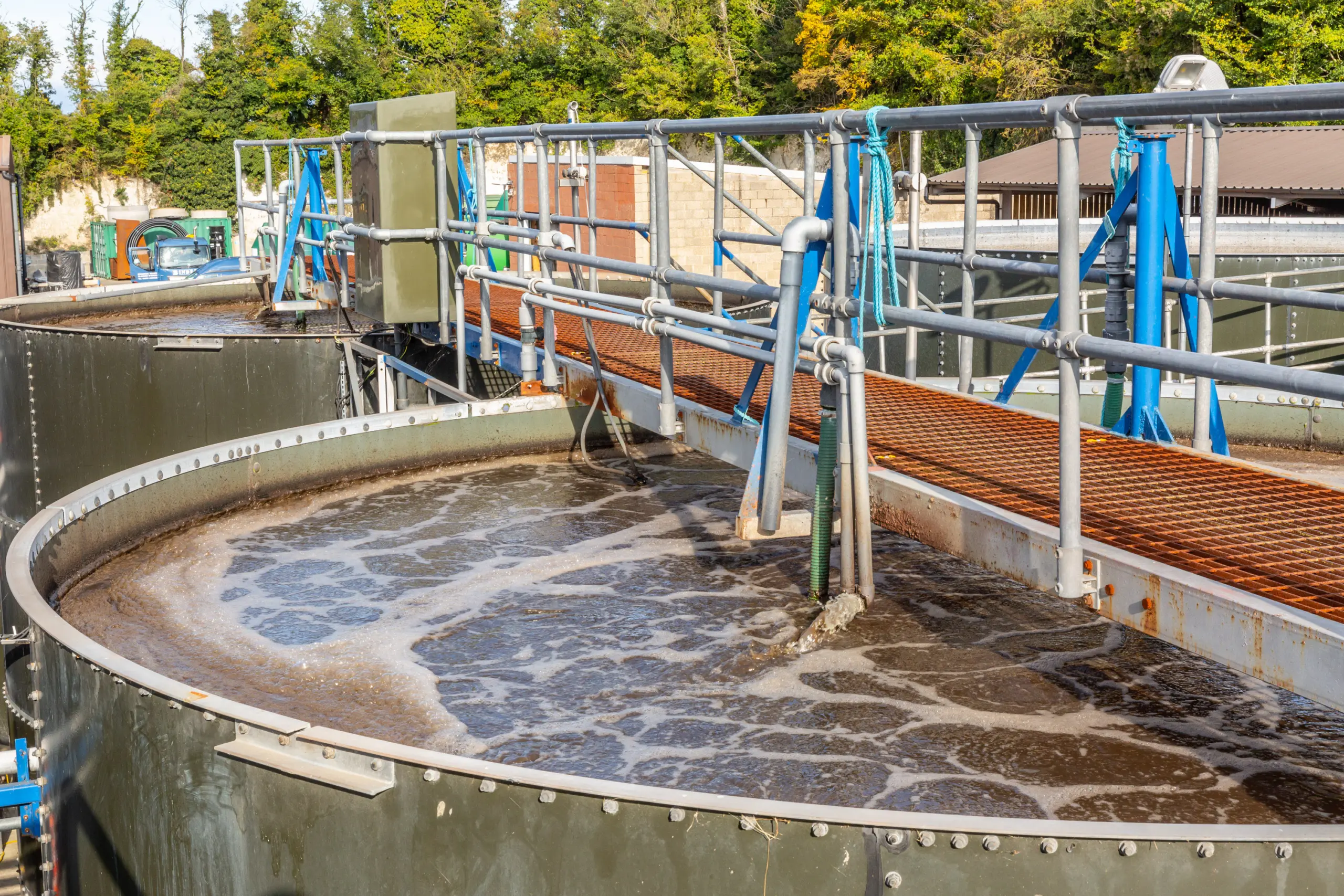Aeration tanks used to refine the treated effluent.